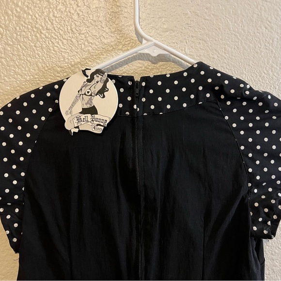 NWT Hell Bunny Vixen Womens S Black Retro A-Line Dress Polka Dot Midi Rockabilly - Picture 4 of 5